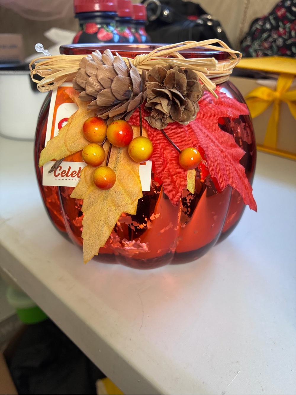 Autumn Harvest Decorative Pumpkin Jar - Red